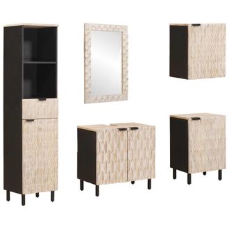 vidaXL Juegos De Ba&ntilde;o 5 Pcs Acabado De Lavado Madera De Mango Maciza Vidaxl
