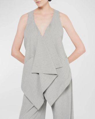 AS by DF Luxembourg Twill Vest In Gray Pinstripe
