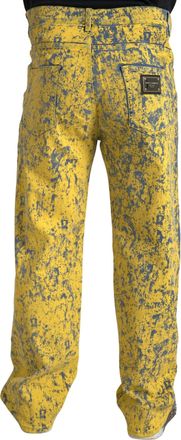 Dolce & Gabbana Mens Yellow Cotton Tie Dye Straight Denim Jeans Elastane Clothing