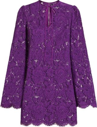 Dolce & Gabbana Cordonetto Lace Short Dress - Dames - Korte kleedjes - Paars - S - Katoen - Kleedjes