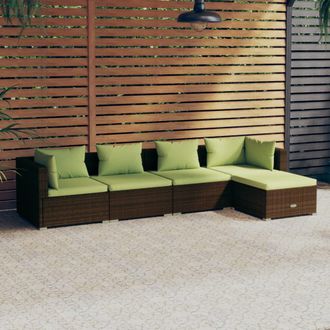 vidaXL Set Sof&aacute;s De Jard&iacute;n 5 Piezas Y Cojines Rat&aacute;n Sint&eacute;tico Marr&oacute;n Vidaxl