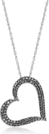 Ross-Simons Black Diamond Heart Pendant Necklace in Sterling Silver
