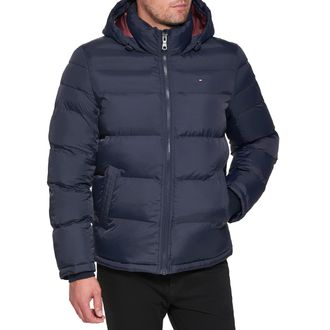 Tommy Hilfiger Mens Classic Hooded Puffer Jacket Down Alternative Coat, Bluebell Color Block, S UK