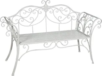 Biscottini International Biscottini - Panchina Da Esterno In Ferro 133x47x90 Cm Divanetto Da Giardino E Ingresso Panca In Metallo Bianca Sedia 2 Posti Interno Ghisa