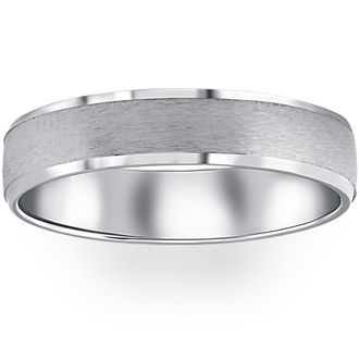 Pompeii3 Mens 5mm 10K White Gold Brushed Wedding Band Size Selectable