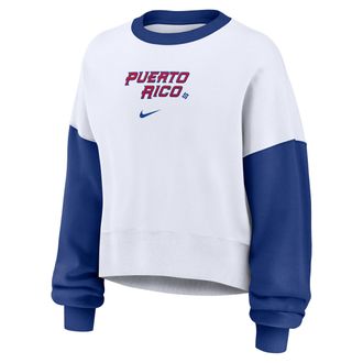 Nike Puerto Rico National Baseball Team 2026 World Baseball Classic Nike Womens Pullover Crew in White | 01D7007PWBR-HXT