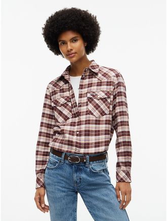 Tommy Hilfiger Womens Tommy Jeans Check Flannel Western Shirt - Brown Check - XS