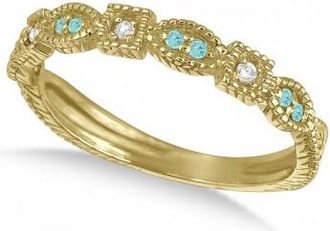 Allurez Vintage Stackable Diamond & Aquamarine Ring 14k Yellow Gold (0.15ct)