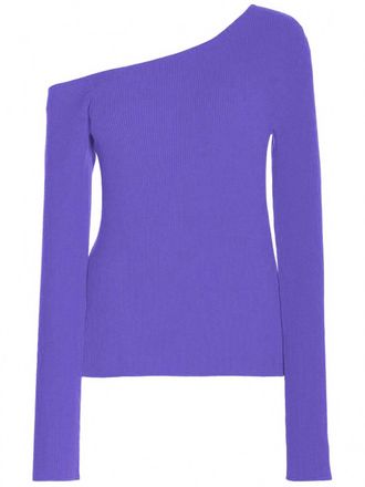 Sally Lapointe Womens Matte Viscose One Shoulder Long Sleeve Sweater In Lilac