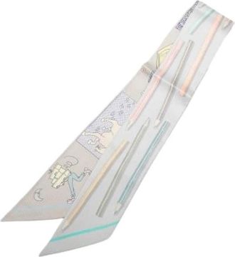 Herm&egrave;s Pre-owned A Vos Crayons Twilly Sjaal - Dames - Vintage Accessoires - Grijs - ONE Size - Rayon - Vintage