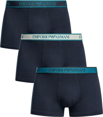 Emporio Armani Katoenen Stretchstrunks Van 3 Stuks, Blauw