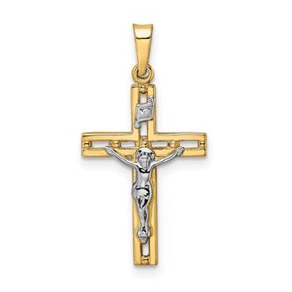 Diamond2Deal 14k Two-tone Gold Polished Solid INRI Crucifix Pendant
