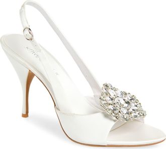 Jeffrey Campbell Triomphe Crystal Embellished Slingback Sandal in White Satin Silver at Nordstrom, Size 8.5