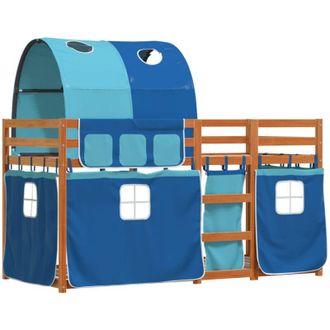 vidaXL Vidaxl - Litera Con Cortinas Madera Maciza De Pino Azul 90x190 Cm