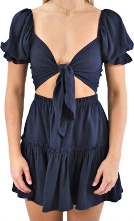 Blue Blush Take It Away Front Tie Crop Top And Flounce Skirt Set In Navy