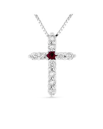 Diana M. Jewels Fine Jewelry 14K 0.18 Ct. Tw. Diamond & Ruby Cross Pendant Necklace