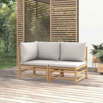 vidaXL Set Salotto da Giardino 2pz con Cuscini Grigio Chiaro Bamb&ugrave; - Vidaxl