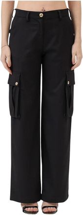 Just Cavalli Zwarte Cargo Broek met Gouden Knopen - Dames - Straight fit broeken - Zwart - S - Polyester - Broeken