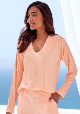 s.Oliver Pyjamaoberteil S.OLIVER, Damen, Gr. 32/34, orange (orange, meliert), Single Jersey, Obermaterial: 92% Modal (TENCEL), 8% Elasthan, meliert, loose fit 