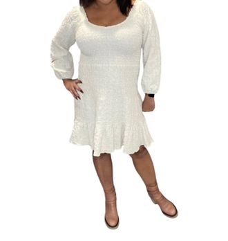 Saltwater Luxe Crinkle Ruched Ruffle Dress In White