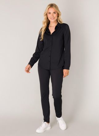 Base Level Langarmbluse BASE LEVEL Tamara, Damen, Gr. 36, schwarz, Web, Obermaterial: 75% Polyamid, 25% Elasthan, unifarben, tailliert h&uuml;ftbedeckend, Rundhals, 1