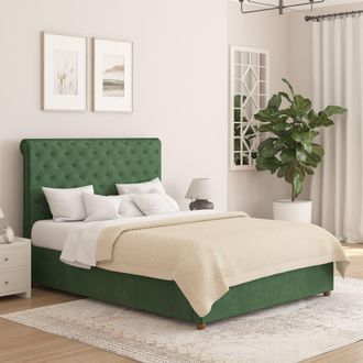 Aspire Home Accents Taylor Ottoman Storage Bed Frame in Plush Velvet Fabric in Green | Size: Super King