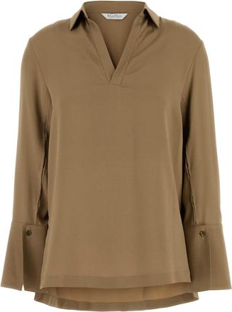Max Mara Womens Camel Stretch Crepe Dover Blouse - Brown Silk - Size EU 36 (Womens)