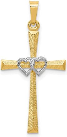 Diamond2Deal 14k Two-tone Gold Textured and Polished Latin Cross Hearts Pendant