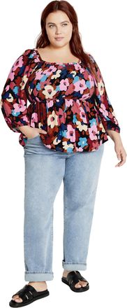 City Chic Womens Apparel Womens Plus Size Top-Poppy Print, Sugar Coated, 16