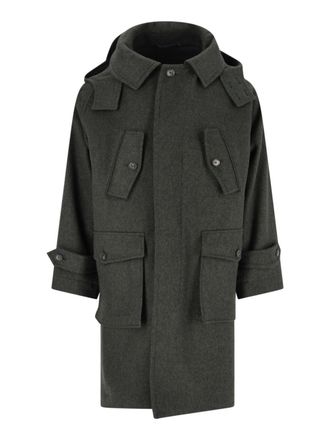 Caruso Foscari Green Hooded Wool Coat