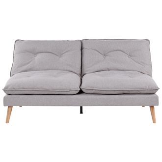 Beliani Sof&aacute; Cama 3 Plazas Tapizado De Tela Sin Reposabrazos Mecanismo Clic Clac Para Dormir Patas De Madera Acolchado Gris Yila