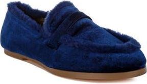 Rag & Co. Bastian Faux Fur Trim Velvet Loafer in Dark Blue at Nordstrom Rack, Size 10