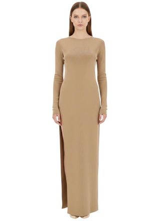 Tom Ford Beige Solid Round Neck Maxi Dress