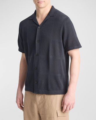 Vince Mens Patchwork Pointelle Camp Shirt