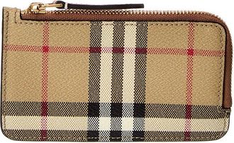 Burberry Check E-Canvas & Leather Zip Card Case