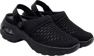 SOLUSTRE Womens Summer Mesh Breathable Slippers Black, Lightweight Half Slide Sandals with Cushioned Sole, Sweat Absorption Shoes for Casual Outdoor and Indoor