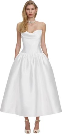 Self Portrait Taffeta Strapless Midi Jurk - Dames - Trouwkleed - Wit - M - Polyester - Kleedjes