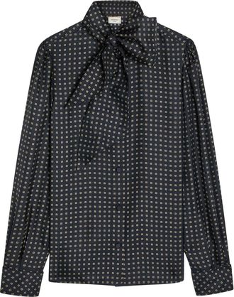 Saint Laurent Patterned Silk Blouse - Dark Blue - 38 (UK10 / S)