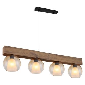 Netlighting Barry I Bar Pendant Ceiling Light Matt Black Amber Glass Shade 4x E27