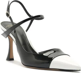 Alexandre Birman Tita Leather Cap Toe Slingback Pump in Black/white at Nordstrom, Size 8.5