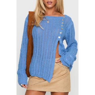 Princess Polly Lenker Asymmetric Button Cardigan in Blue at Nordstrom, Size X-Small