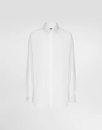 Dolce & Gabbana Long-sleeved Cotton Shirt With Embroidered Collar - Woman Shirts And Tops White 38
