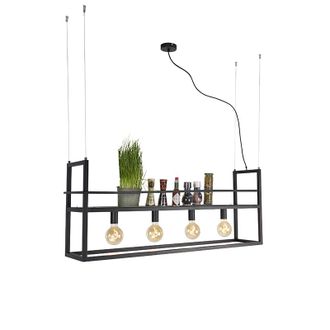QAZQA Industrial L&aacute;mpara Colgante Industrial Negra Con Estante Grande 4 Luces - Cage Rack Acero Rectangular /alargada Adecuado Para Led Max. 4 X 60 Watt - Q