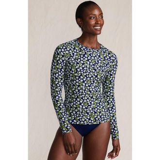 Lands End SunShade UPF 50 Long Sleeve Relaxed Rash Guard in Deep Sea/blue Floral Tropic at Nordstrom, Size Xx-Small P