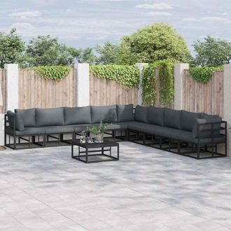 vidaXL Conjunto De Sof&aacute; De Jard&iacute;n Con Coj&iacute;n 10 Pcs Negro Aluminio Vidaxl