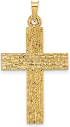 Diamond2Deal 14k Yellow Gold Polished Wood Texture Solid Cross Pendant
