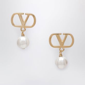 Valentino Garavani VLogo pearl drop earrings in gold-tone brass