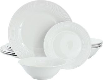 Gibson Home Everyday Embossed 12 Piece Round Ceramic Dinnerware Set in White at Nordstrom