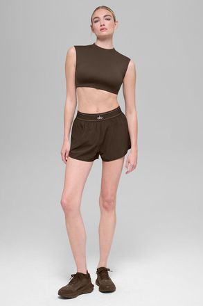 Alo Softsculpt Capped Out Short Sleeve Top in Espresso Brown, Size: Medium
