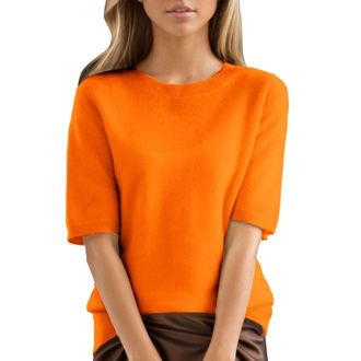 Generic Womens Pullover Short Sleeve Crew Neck T-Shirt Summer Lightweight Knitted Jumper Elegant Stretch Blouse Plain Knitted Tunic Comfortable Knitted Tops L
